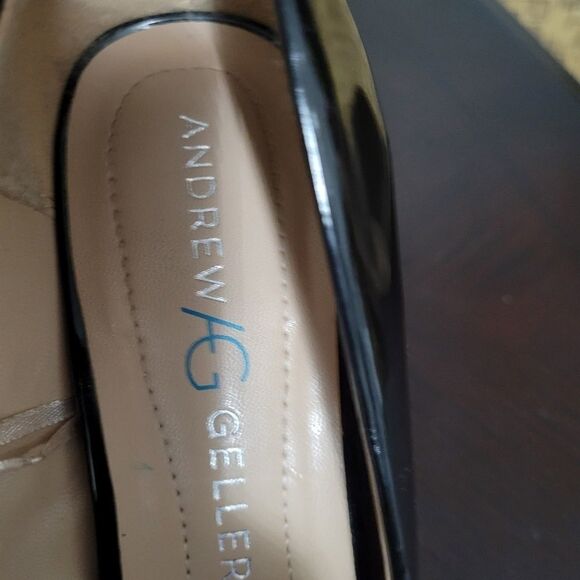 BLACK GLOSSY ANDREW GELLER TAYA OPEN TOE HIGH HEEL WOMEN"S SHOE - Picture 5 of 16